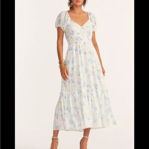 Love Shack Fancy Angie Midi Dress - size 12 - blue floral pattern